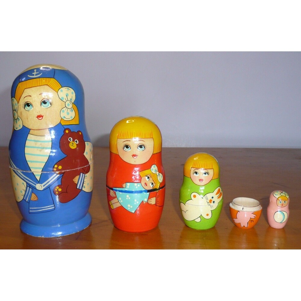 Russian Nesting Dolls Matryoshka Girl with Bear Doll Rabbit - AS IS - Craft